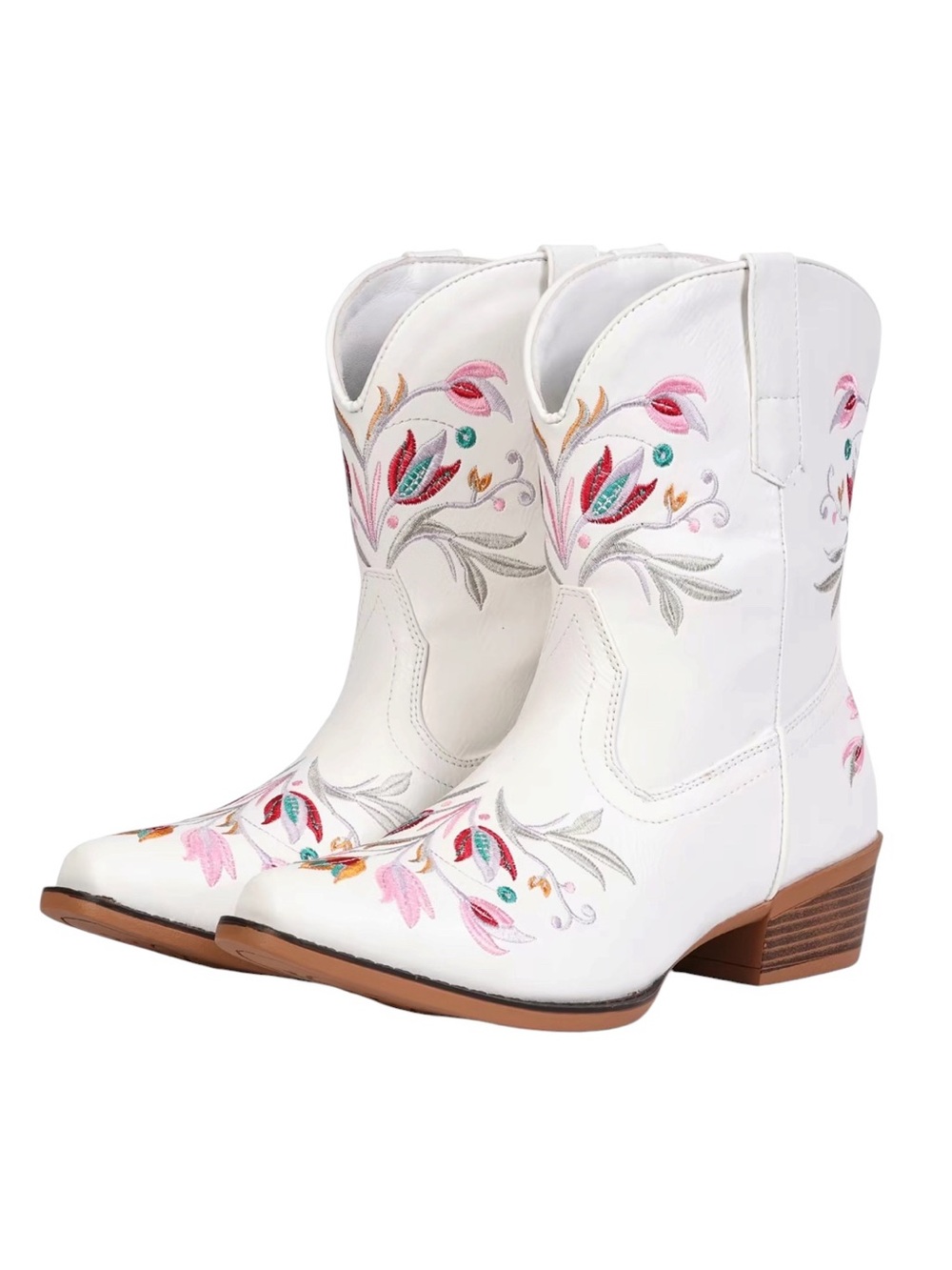 White Embroidered Western Ankle Boots - Women's Fashion Cowgirl Boot